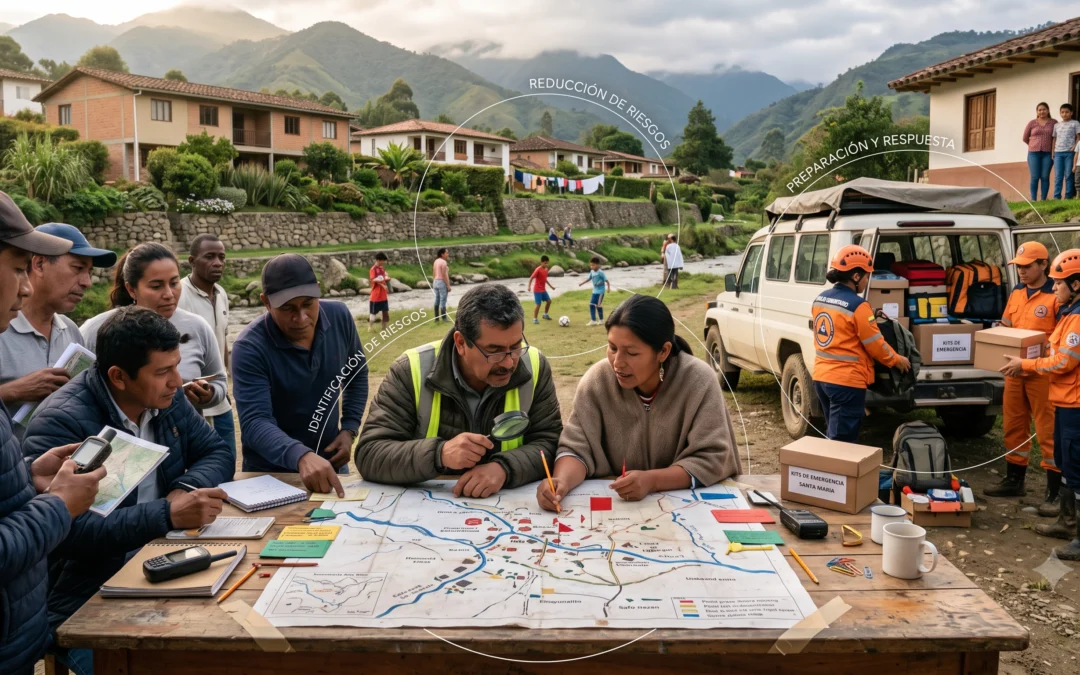 Ilustración del ciclo de la gestión del riesgo: conocer el territorio, reducir el riesgo y manejar la emergencia