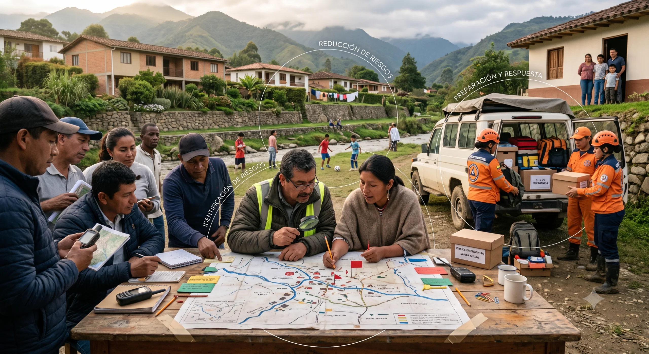 Ilustración del ciclo de la gestión del riesgo: conocer el territorio, reducir el riesgo y manejar la emergencia